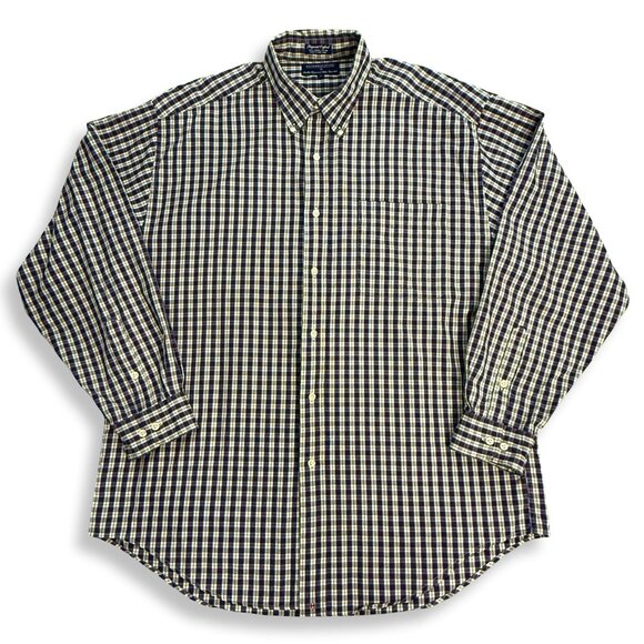 Hathaway Sport Shirt Mens Large Plaid Button Down Long Sleeve Pinpoint‎ Oxford - Picture 1 of 7
